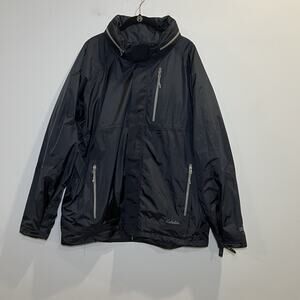 Cabela's Dry-Plus Nylon Outdoor Men’s Rain Coat Jacket Hidden Hood Size XL Black